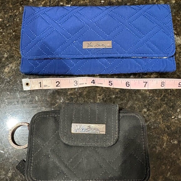 Vera Bradley Handbags - Vera Bradley Set of 2 Wallets Electric Blue Trifold + Black Zip ID Key